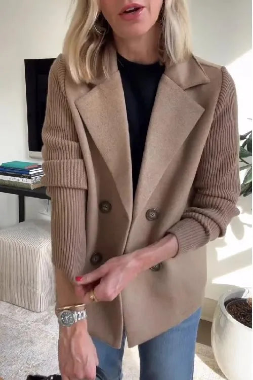 🌹🌹Women's Lapel Button Patchwork Sleeve Casual Coat with Two Pockets on the Sides