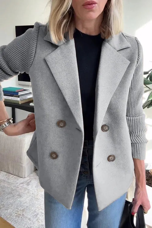 🌹🌹Women's Lapel Button Patchwork Sleeve Casual Coat with Two Pockets on the Sides