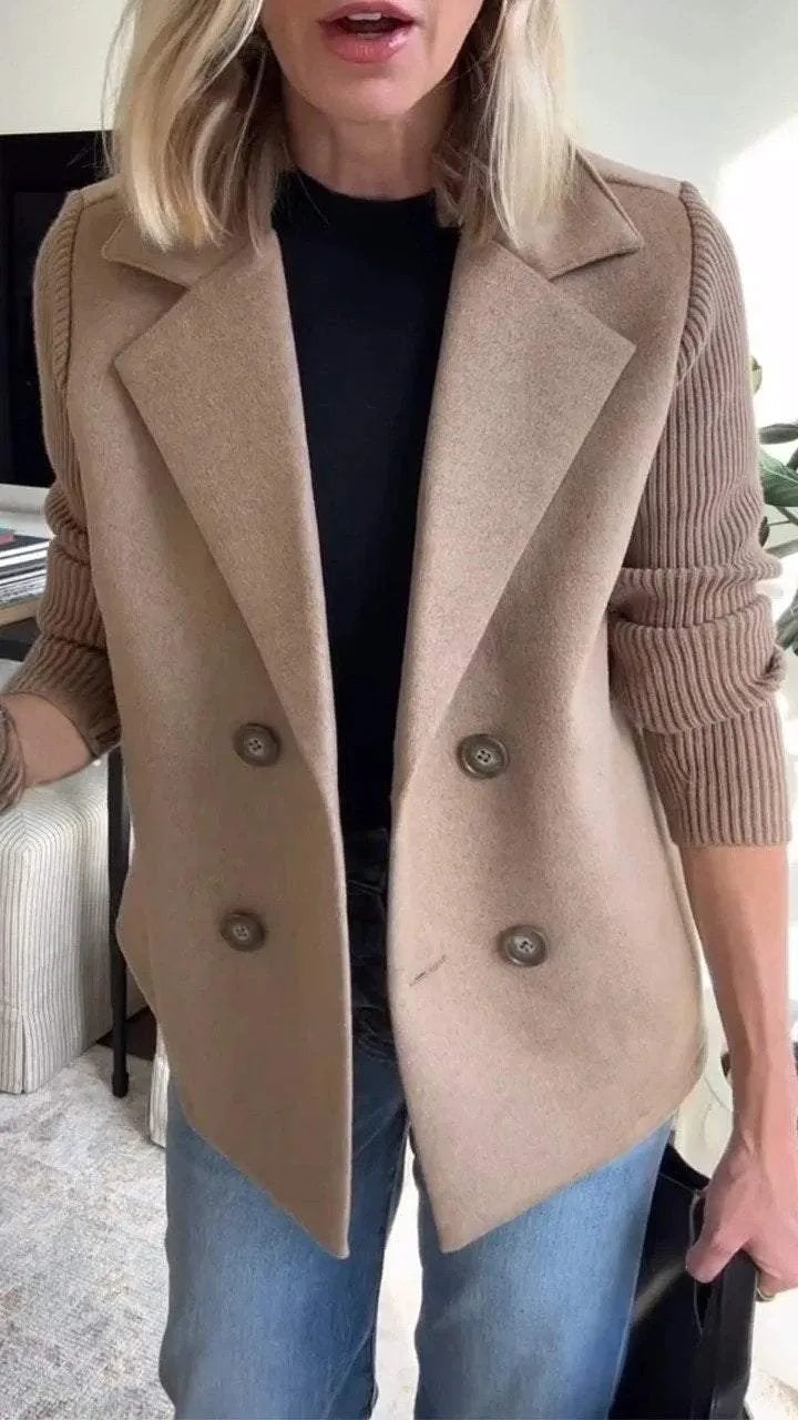 🌹🌹Women's Lapel Button Patchwork Sleeve Casual Coat with Two Pockets on the Sides
