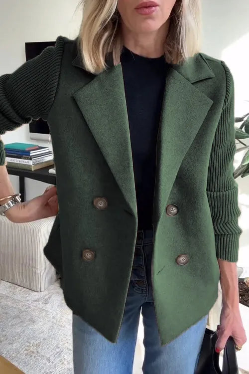 🌹🌹Women's Lapel Button Patchwork Sleeve Casual Coat with Two Pockets on the Sides