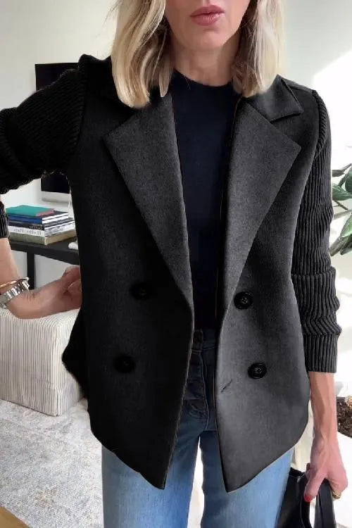🌹🌹Women's Lapel Button Patchwork Sleeve Casual Coat with Two Pockets on the Sides