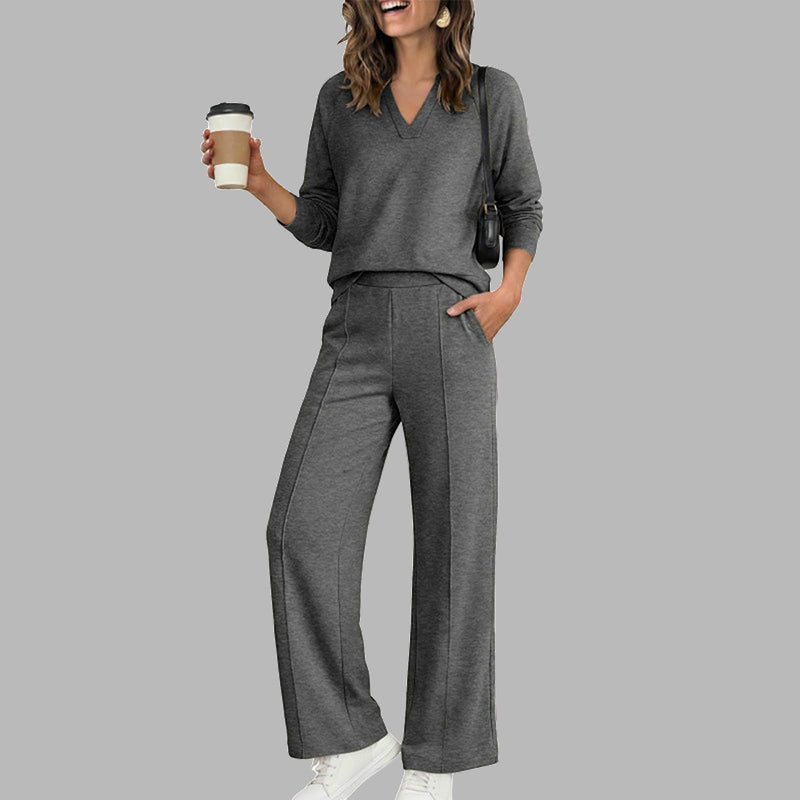 🔥 LIMITED-TIME DEAL | Women's V-Neck Top & Wide-Leg Pants Set 👚