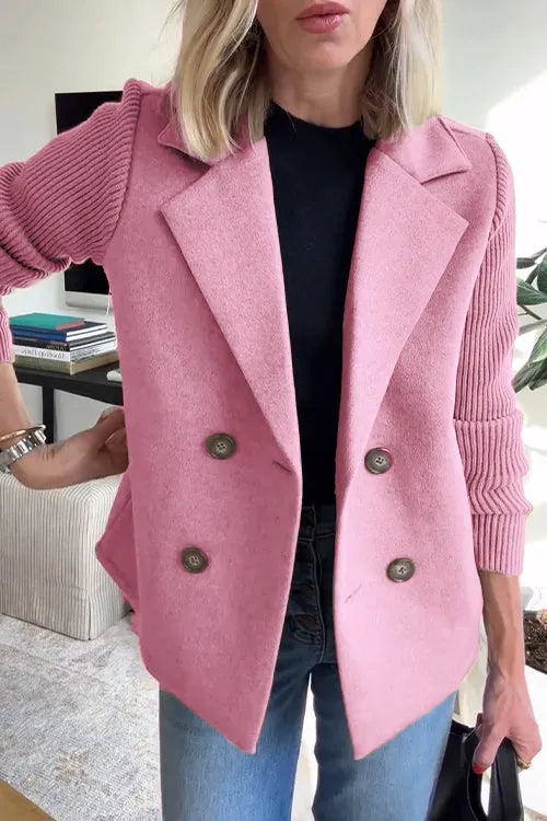 🌹🌹Women's Lapel Button Patchwork Sleeve Casual Coat with Two Pockets on the Sides