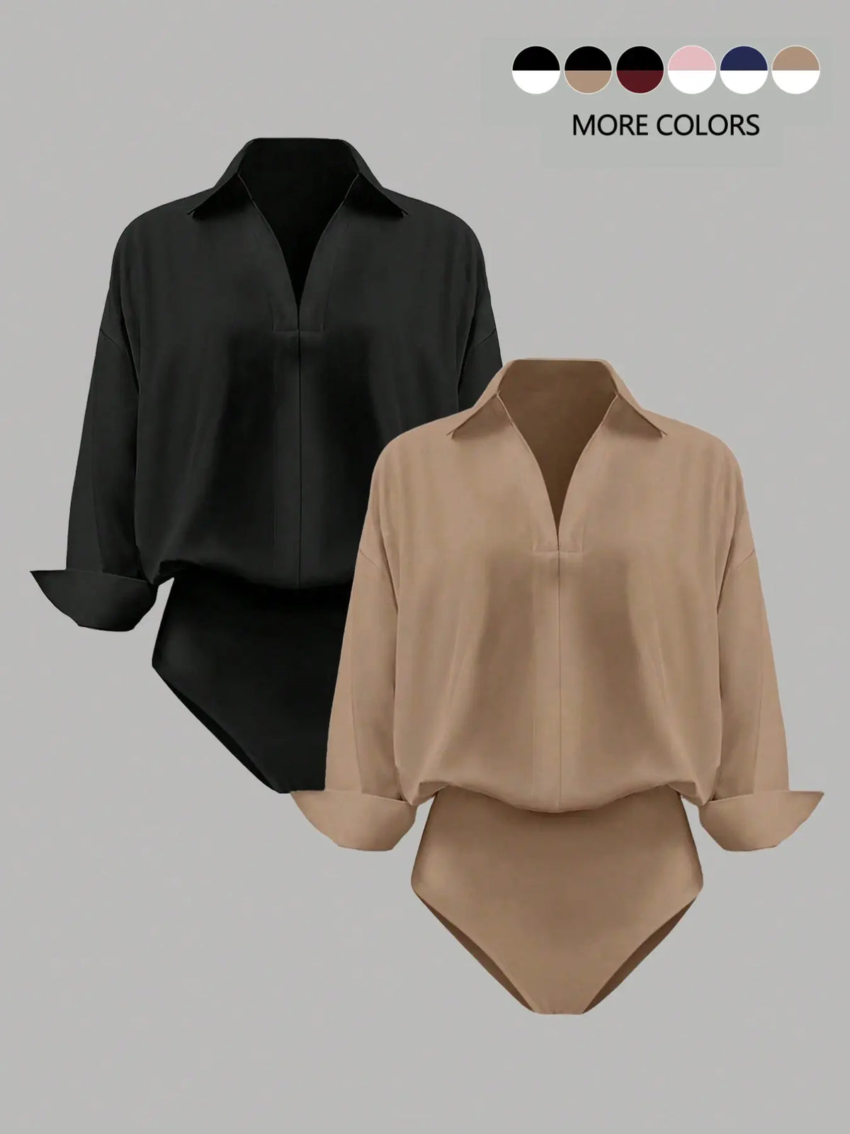 🌸🌸Women's V-Neck Woven Long Sleeve Bodysuit