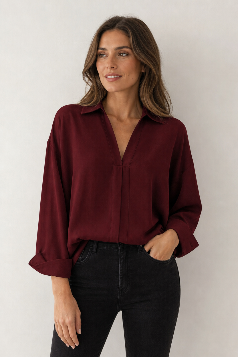 🌸🌸Women's V-Neck Woven Long Sleeve Bodysuit