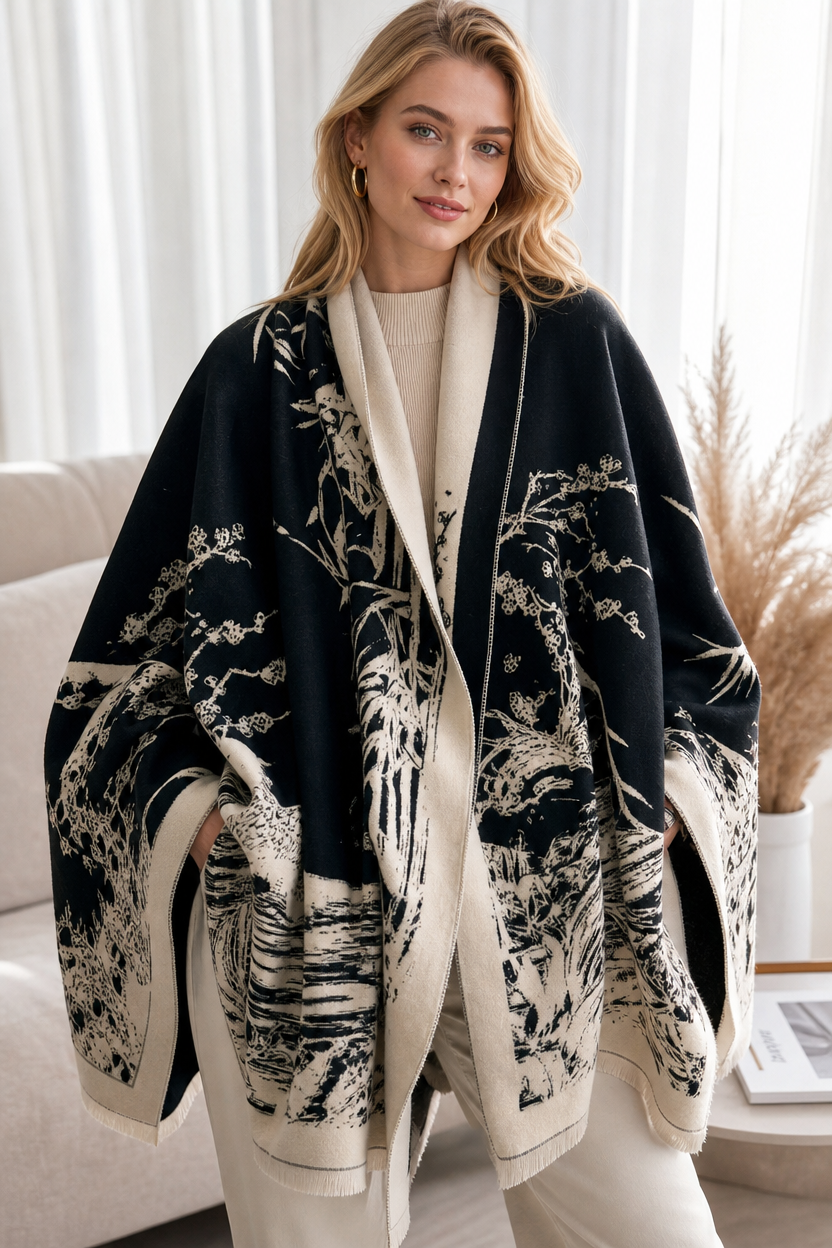🌸🌸Women's Floral Pattern Raw Trim Shawl