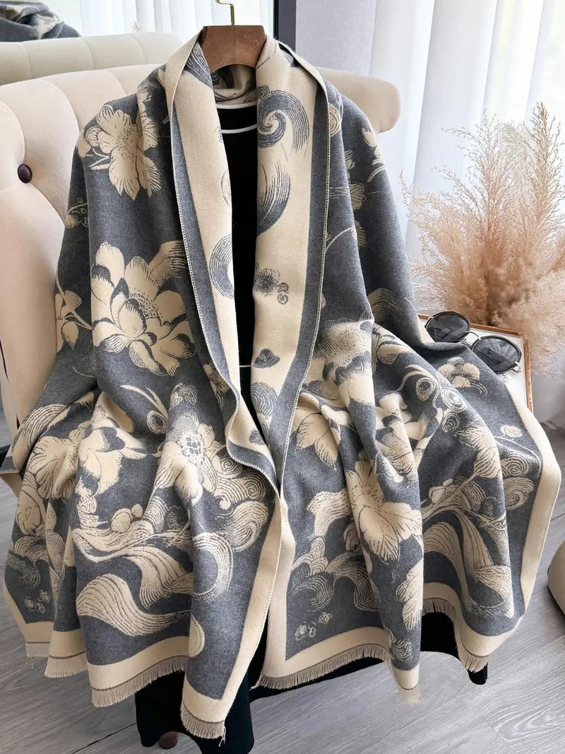 🌸🌸Women's Floral Pattern Raw Trim Shawl