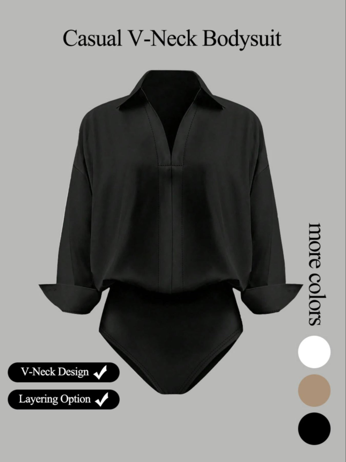 🌸🌸Women's V-Neck Woven Long Sleeve Bodysuit
