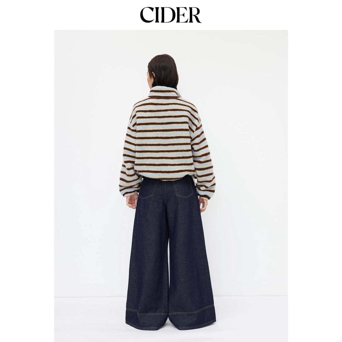 🌸🌸Women Cider Fleece Stripe Half Zip Oversized Sweatshirt