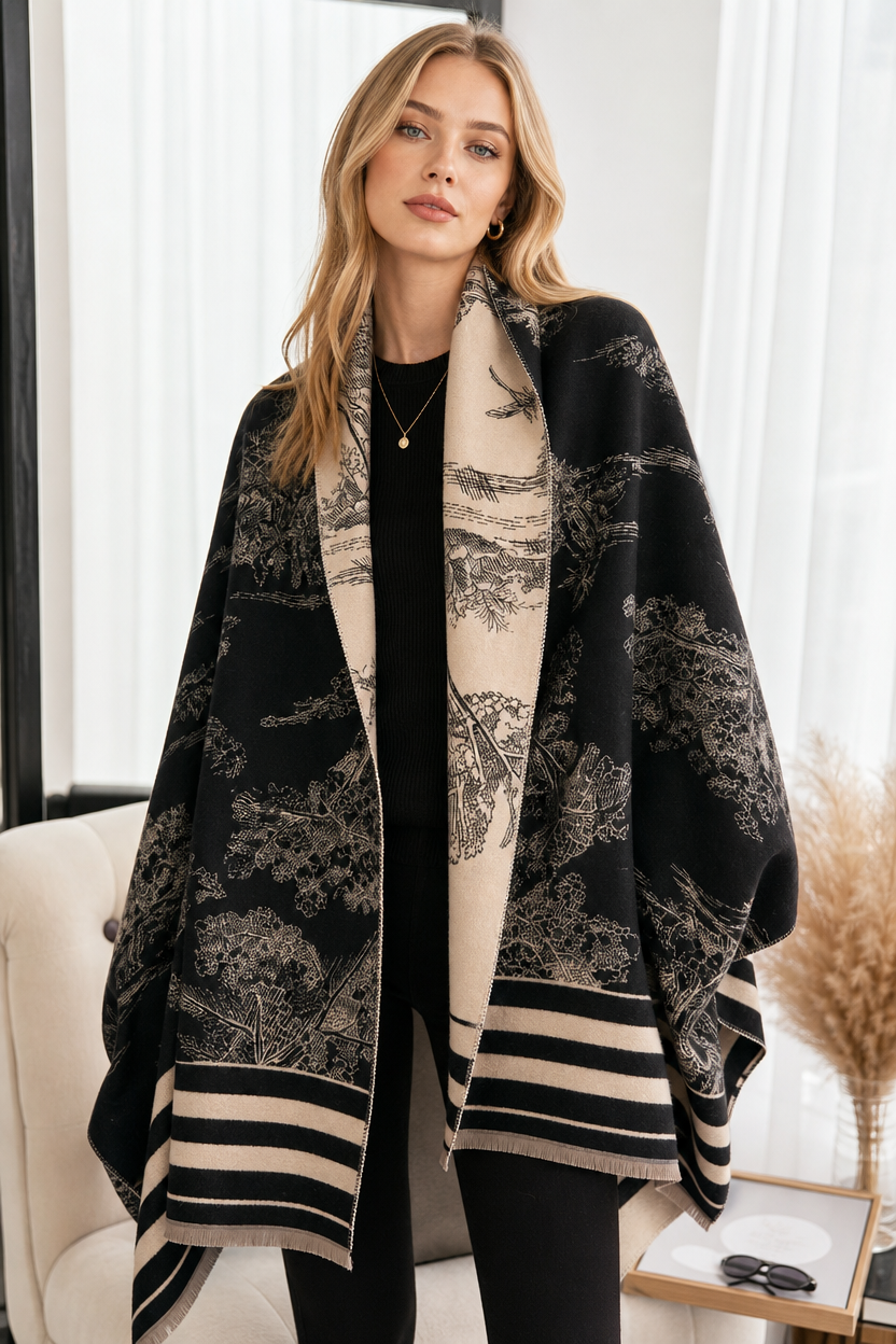 🌸🌸Women's Floral Pattern Raw Trim Shawl