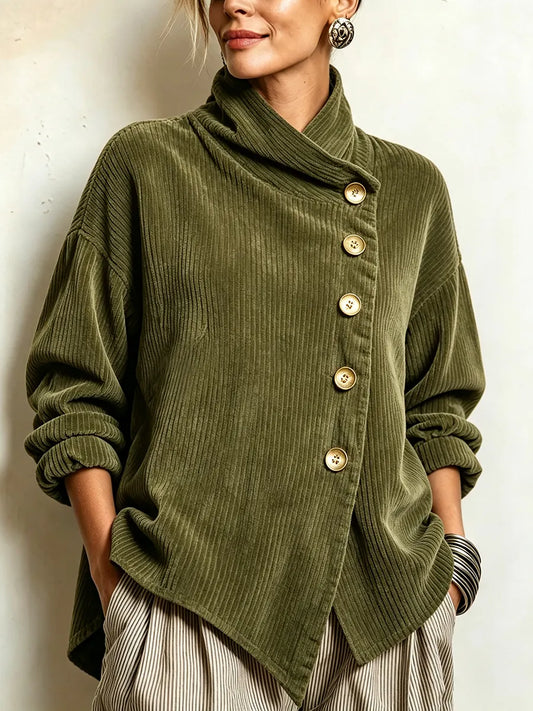 🚨 LIMITED TIME: 50% OFF | Chic High-Neck Asymmetric Corduroy Top