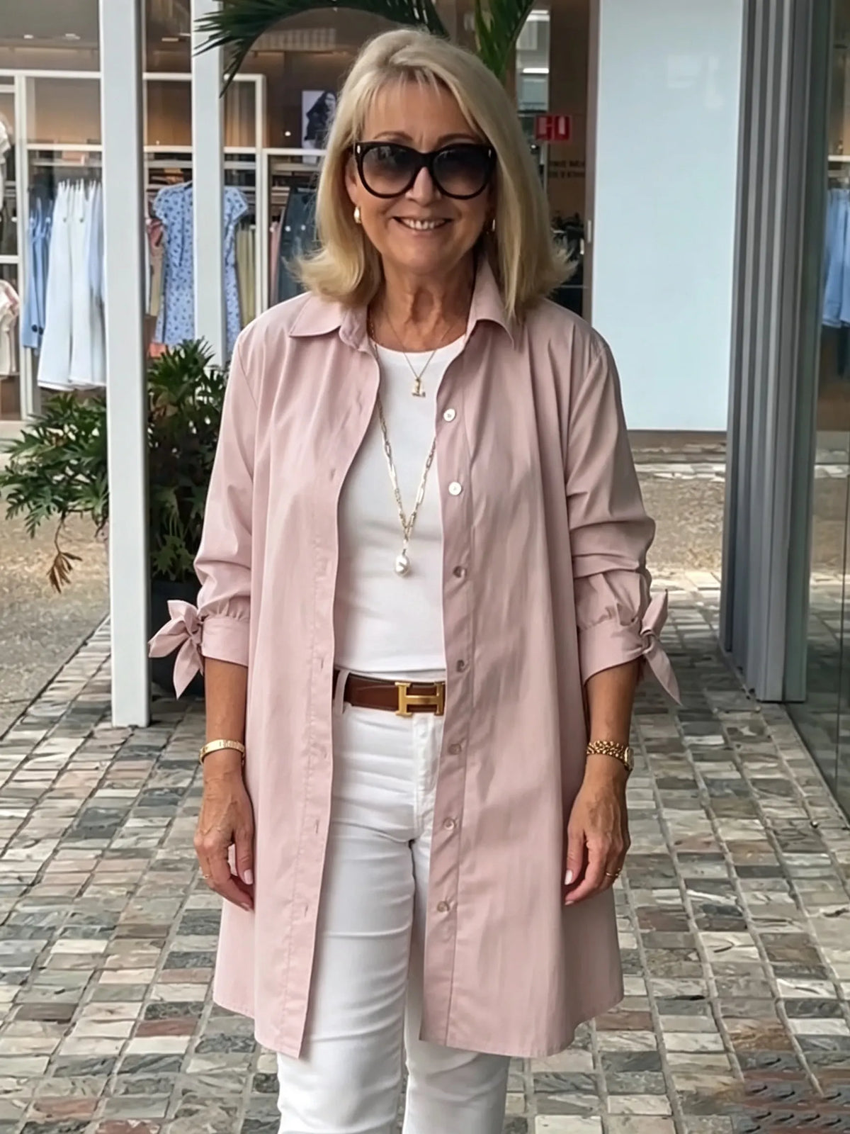 Solid Color Long Cotton Shirt Flattering Gathered Yolk At The Back