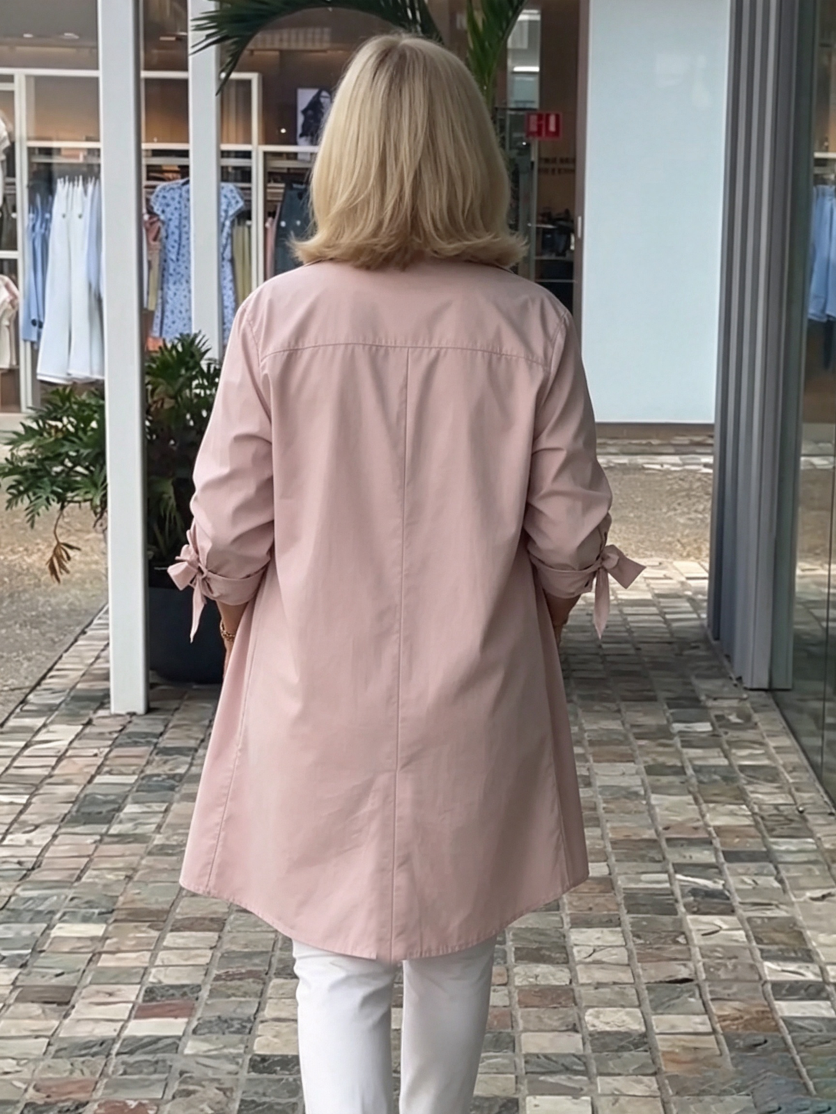Solid Color Long Cotton Shirt Flattering Gathered Yolk At The Back