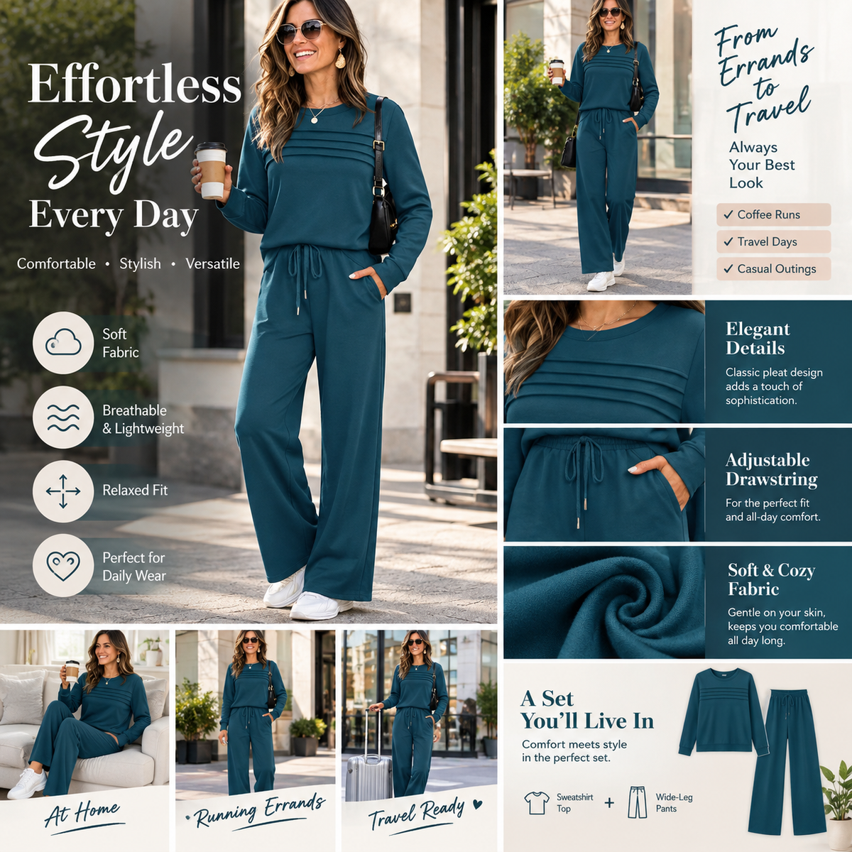 🔥 FINAL DAY — 55% OFF | Women's Casual Crew Neck Top & Drawstring Pants Set