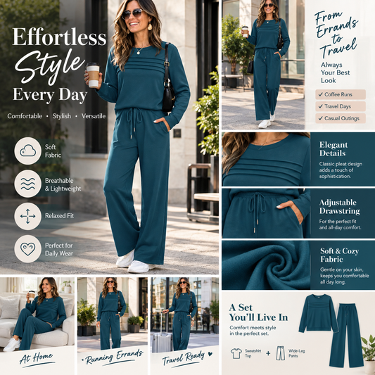 🔥 FINAL DAY — 55% OFF | Women's Casual Crew Neck Top & Drawstring Pants Set