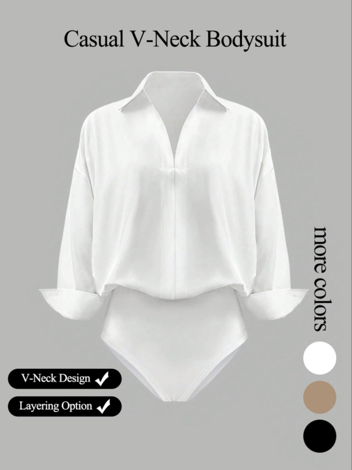 🌸🌸Women's V-Neck Woven Long Sleeve Bodysuit