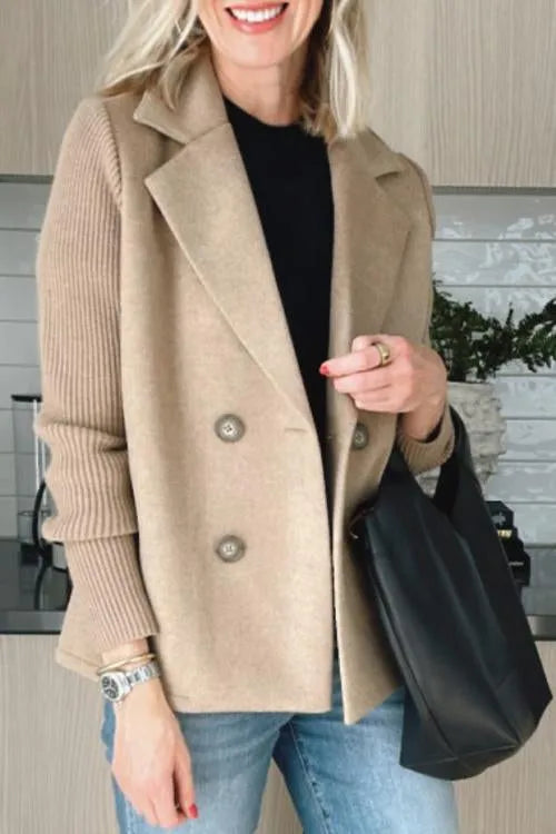🌹🌹Women's Lapel Button Patchwork Sleeve Casual Coat with Two Pockets on the Sides