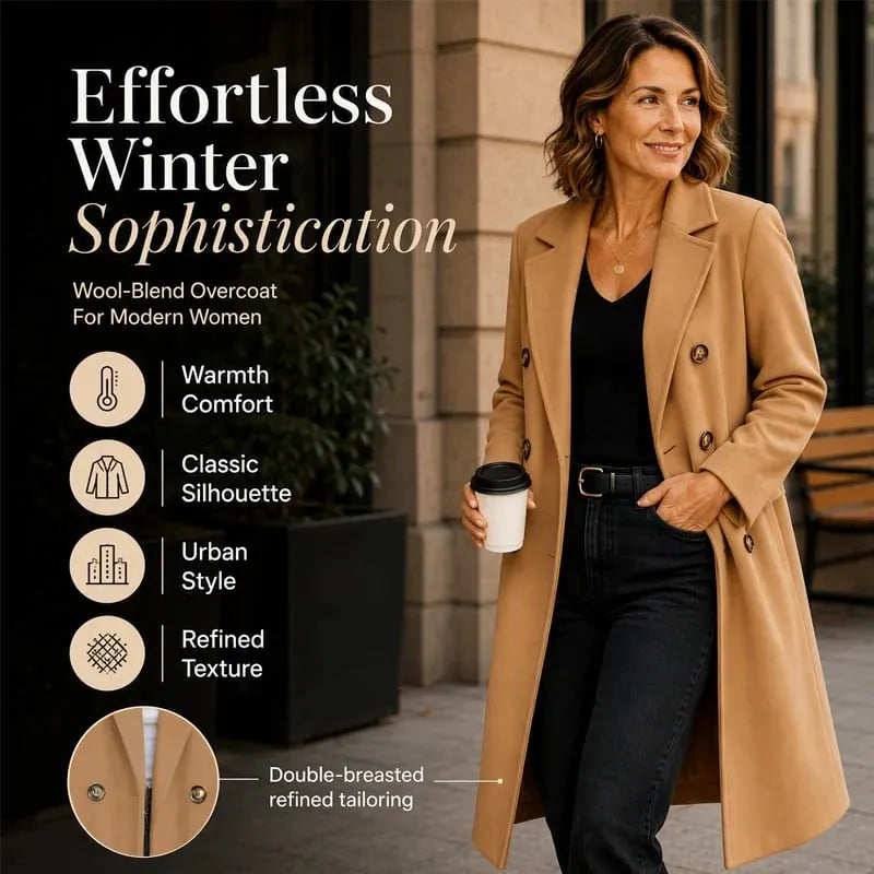 Women's Double Breasted Wool Blend Coat