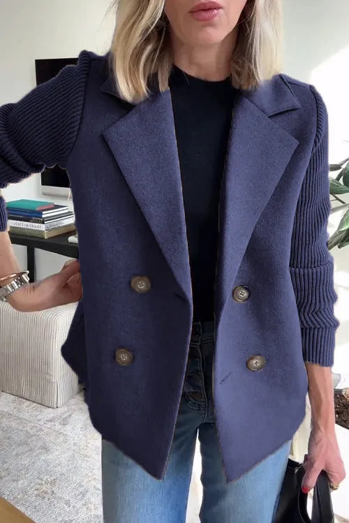 🌹🌹Women's Lapel Button Patchwork Sleeve Casual Coat with Two Pockets on the Sides