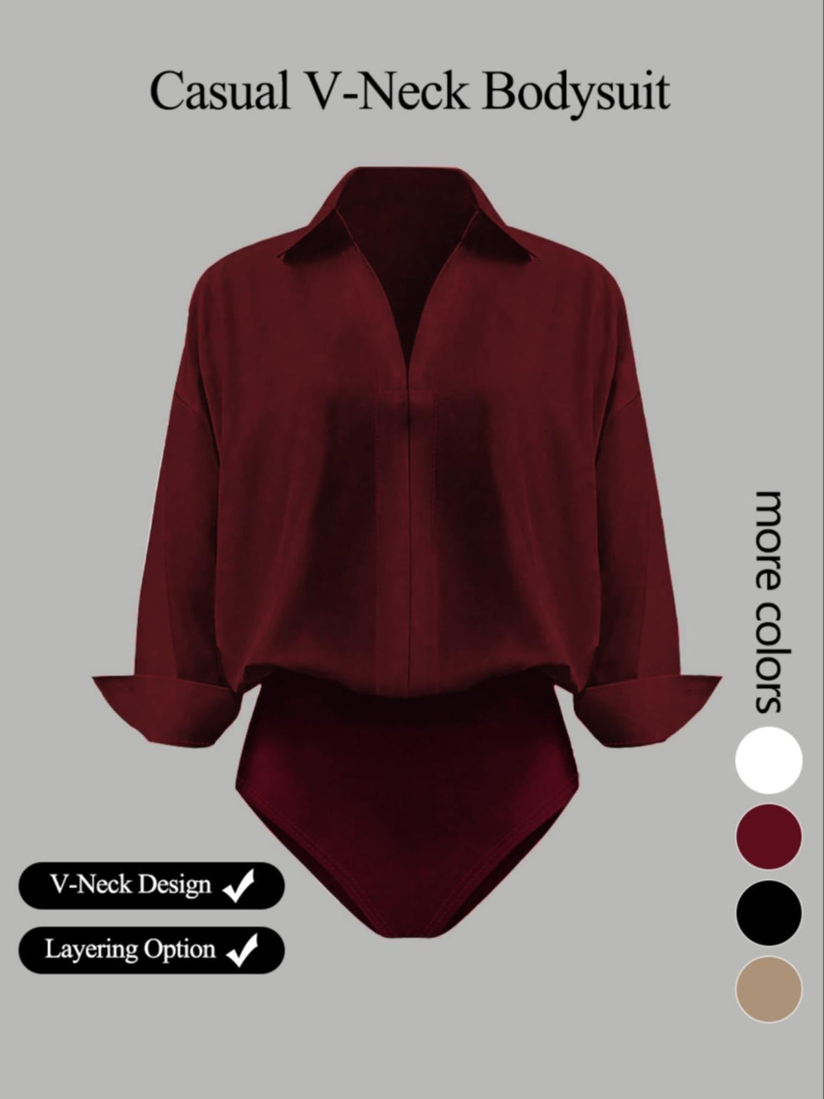 🌸🌸Women's V-Neck Woven Long Sleeve Bodysuit