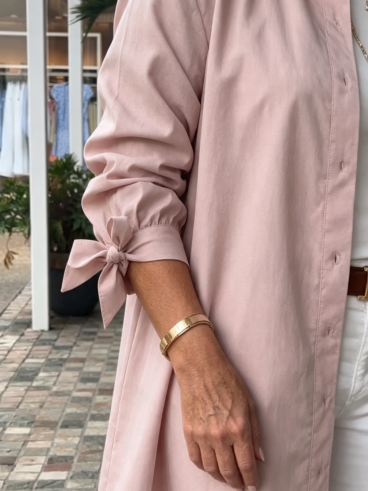 Solid Color Long Cotton Shirt Flattering Gathered Yolk At The Back