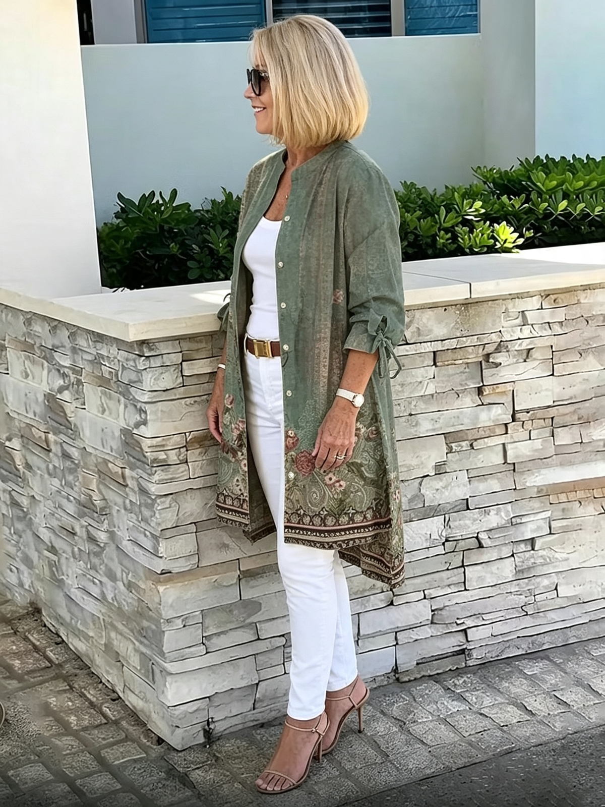 Solid Color Long Cotton Shirt Flattering Gathered Yolk At The Back