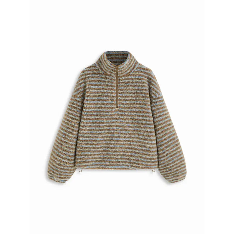 🌸🌸Women Cider Fleece Stripe Half Zip Oversized Sweatshirt