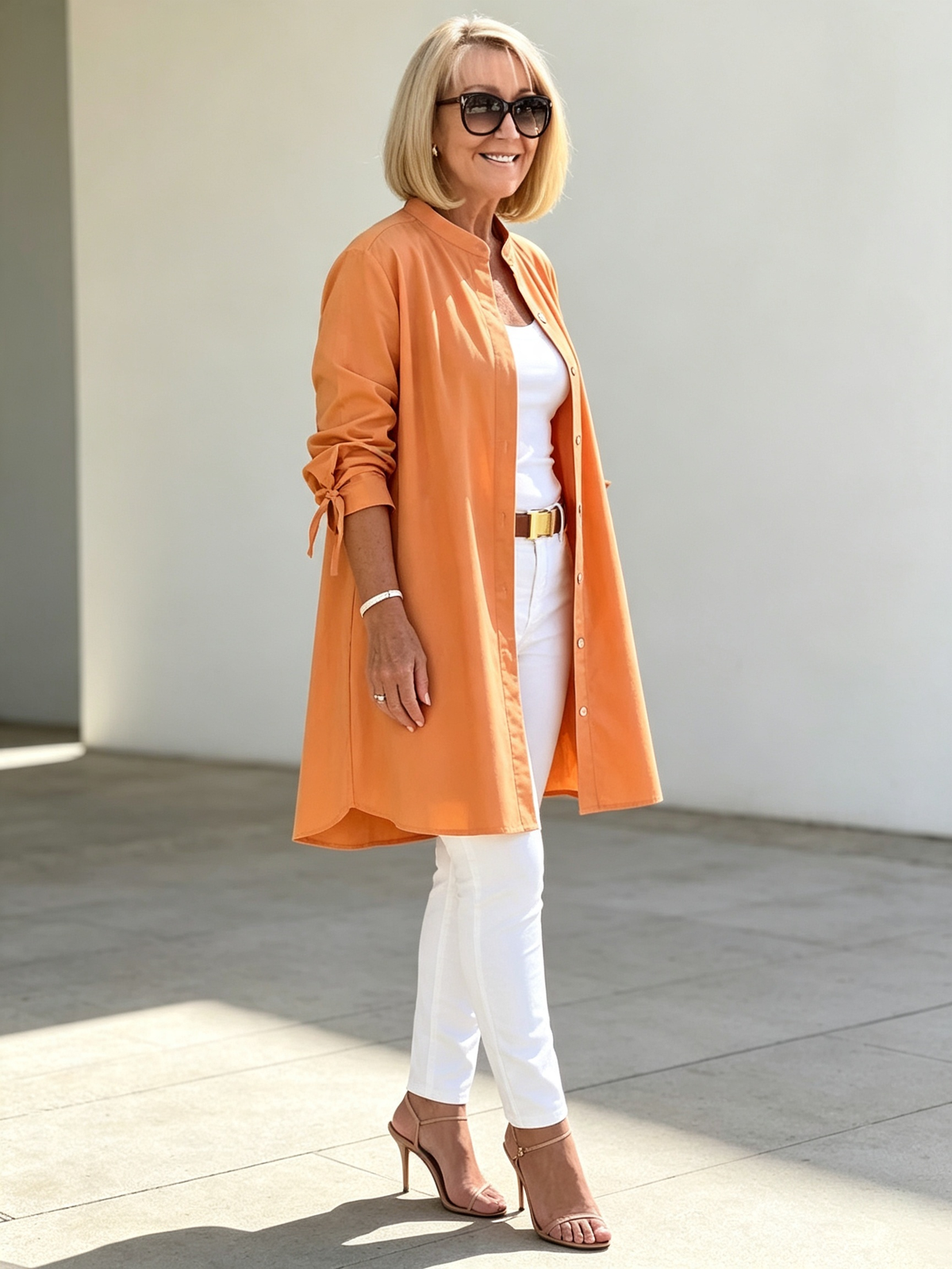 Solid Color Long Cotton Shirt Flattering Gathered Yolk At The Back