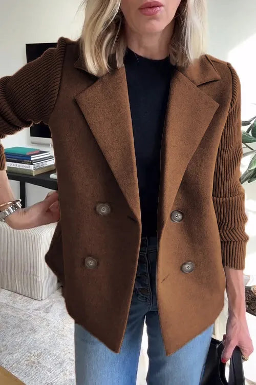 🌹🌹Women's Lapel Button Patchwork Sleeve Casual Coat with Two Pockets on the Sides