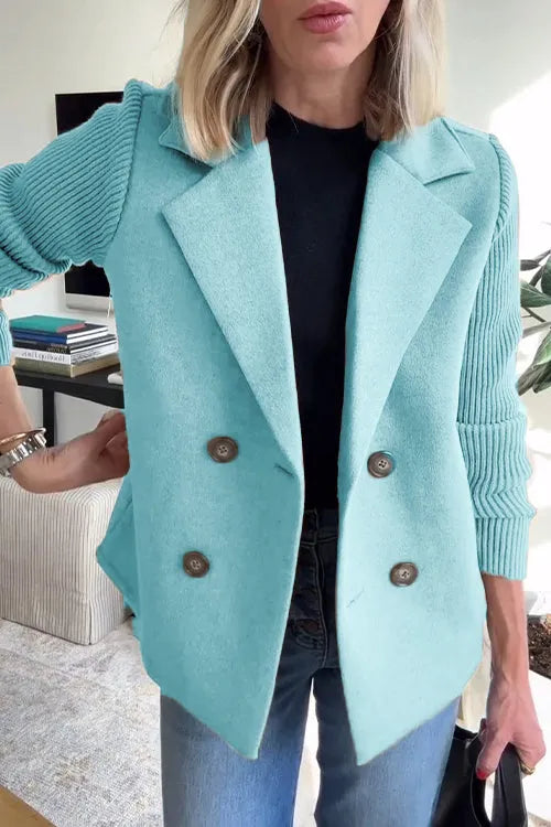 🌹🌹Women's Lapel Button Patchwork Sleeve Casual Coat with Two Pockets on the Sides