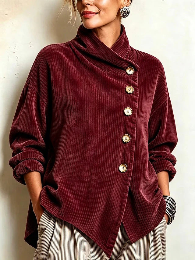 🚨 LIMITED TIME: 50% OFF | Chic High-Neck Asymmetric Corduroy Top