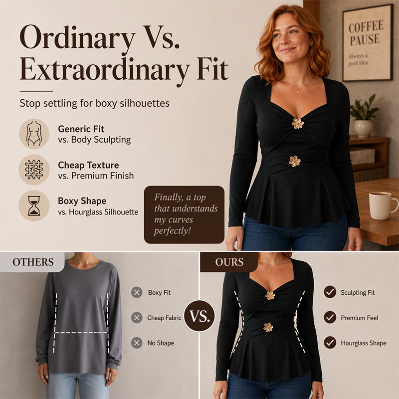 🔥 FINAL HOURS — Women's V-Neck Peplum Top | Feminine Floral Detail & Elegant Everyday Style