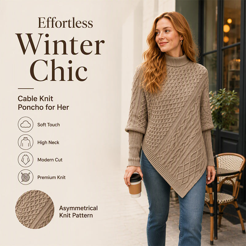 🚨 LIMITED TIME: 50% OFF —Women's Cable Knit Poncho Sweater