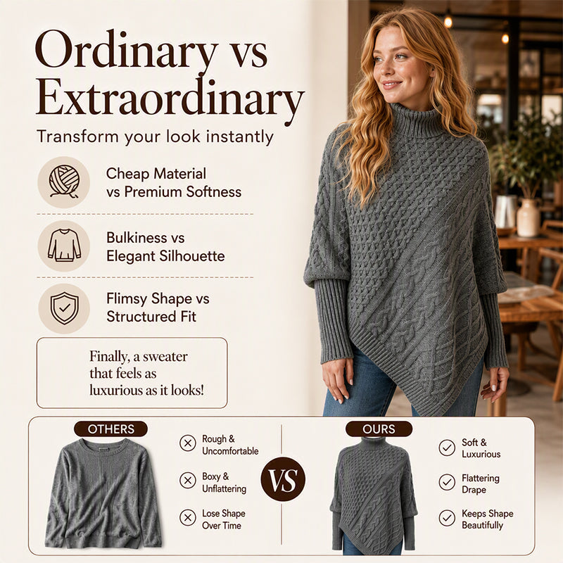 🚨 LIMITED TIME: 50% OFF —Women's Cable Knit Poncho Sweater