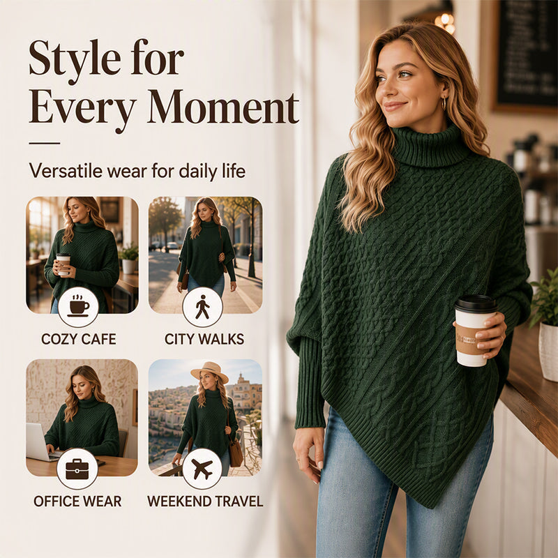 🚨 LIMITED TIME: 50% OFF —Women's Cable Knit Poncho Sweater