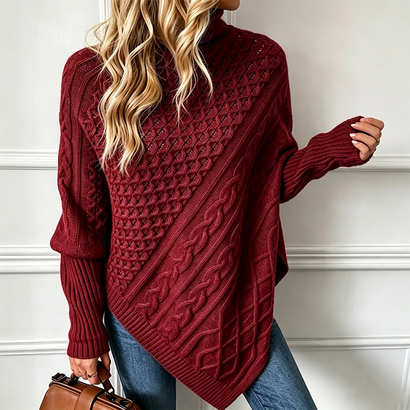 🚨 LIMITED TIME: 50% OFF —Women's Cable Knit Poncho Sweater