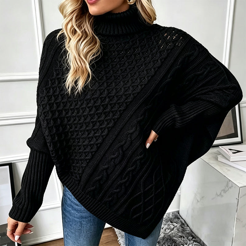 🚨 LIMITED TIME: 50% OFF —Women's Cable Knit Poncho Sweater