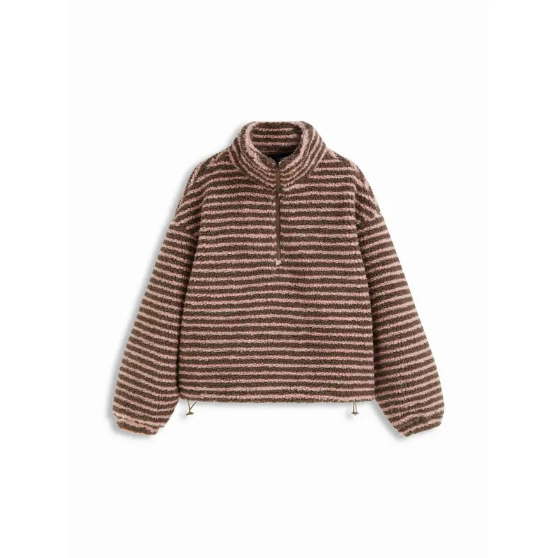 🌸🌸Women Cider Fleece Stripe Half Zip Oversized Sweatshirt